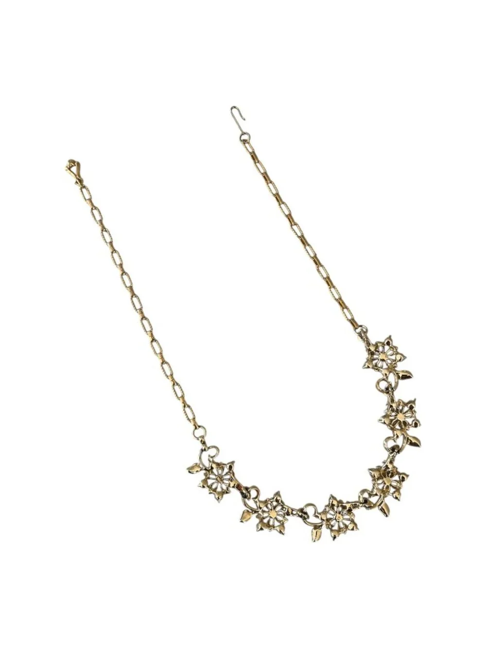 Rare Vintage Star Floral Link Choker, Yellow Enamel Flowers, AB Rhinestones, 17